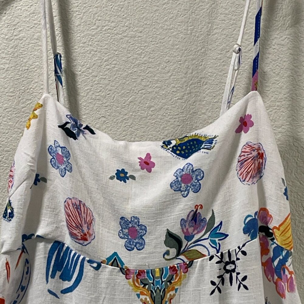ANTHROPOLOGIE +Label of Love "Portofino" Maxi Sundress Floral White/Blue Women M - Picture 7 of 13